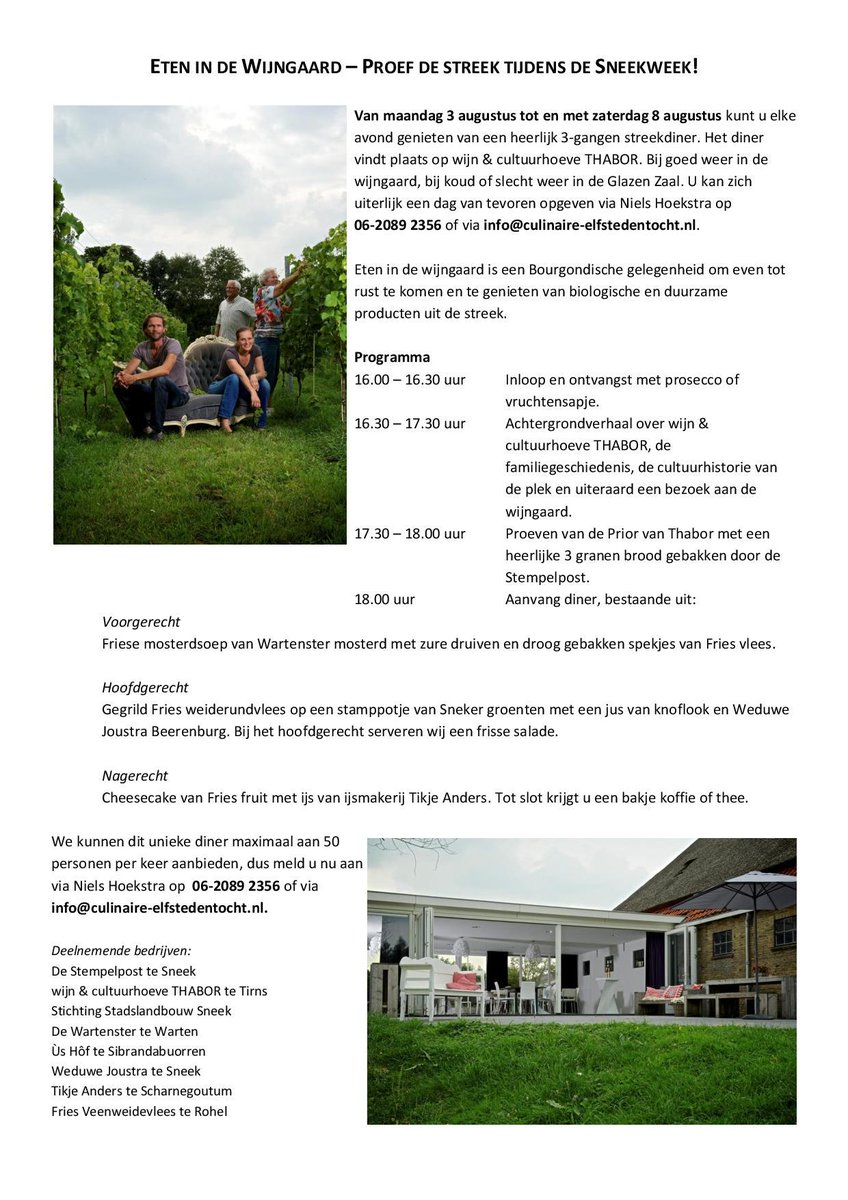 #etenindewijngaard #sneekweek, proef de streek in de Sneekweek, check de info op wijnencultuurhoevethabor.nl/agenda en geef je op