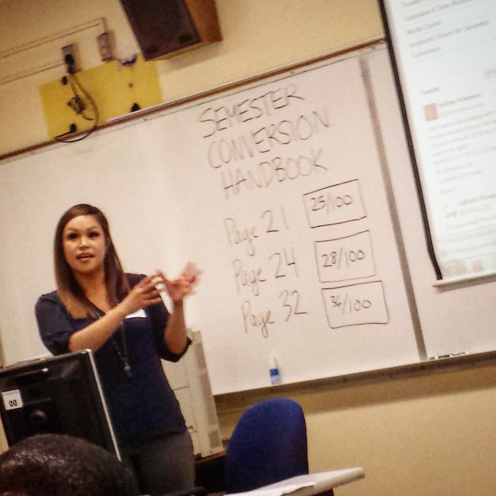 CalStateLA_Q2S's tweet photo. Brenda Solorio, Special Assistant to the President for Academic Advising, speaks w/ advisors during a Q2S Workshop! http://t.co/GWBiilIqU5