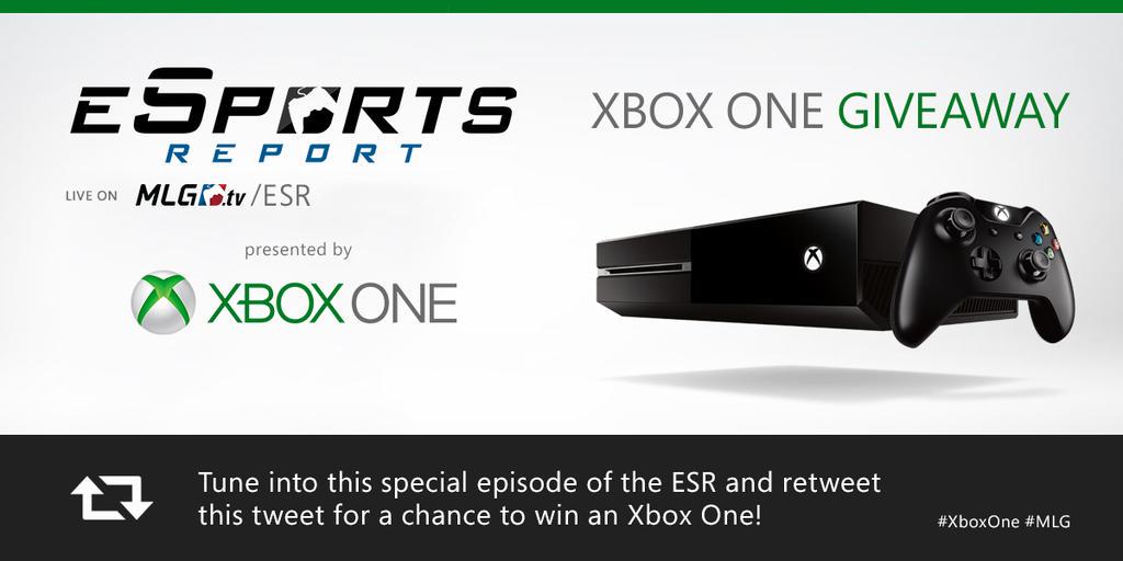 MLG's tweet photo. Win an @Xbox One! How to enter:
1. RT this
2. Follow @MLG & @Xbox
3. Tweet us using #WatchMLGtv http://t.co/5nVnNYRoYU