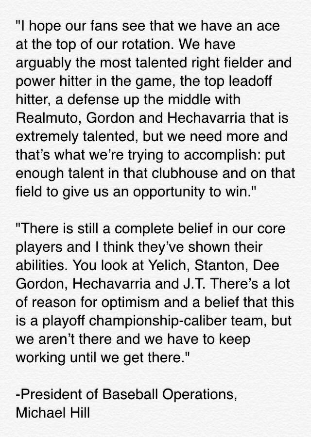 Marlins's tweet photo. Quote from Michael Hill: http://t.co/yBARW4XpB6