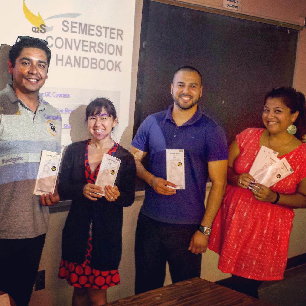 CalStateLA_Q2S's tweet photo. Staff Edgar, Tamara, Jeremy and Andrea providing you the info you need for semester conversion (Q2S)! #GotIAP? http://t.co/sbQRs6zMWk