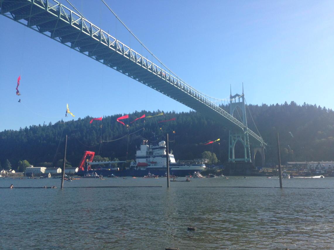 mollykyoung's tweet image. Fennica passes under St John's bridge #shellnopdx