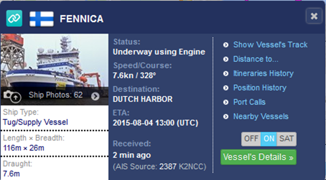 BrentWeisberg's tweet image. According to @MarineTraffic, Fennica cruising at 7.6 knots. koin.com/2015/07/29/kay… #KOIN6News #ShellNo #ShellNoPDX