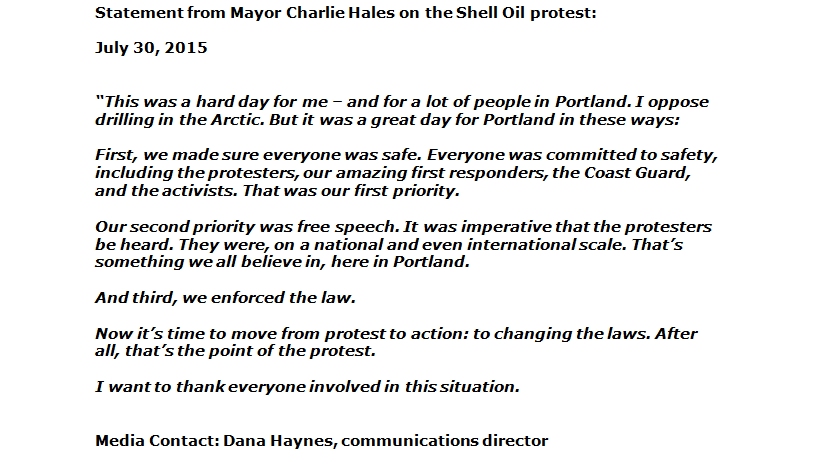 BrentWeisberg's tweet image. Mayor Charlie Hales statement on Shell protest in Portland. #KOIN6News #ShellNo #ShellNoPDX koin.com/2015/07/29/kay…