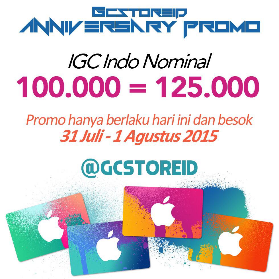 GCStoreID's tweet photo. Dalam rangka anniversary @GCstoreID, kami memberikan harga spesial utk pembelian IGC Indo nominal 100k hanya 125k. http://t.co/CE5nVDu8CS
