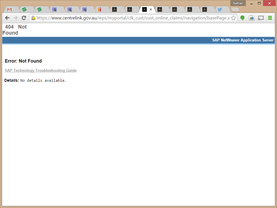 Nastybgoode's tweet photo. Can't register baby @Centrelink (getting SAP 404 error). Phone wait is over 60 minutes. Well done @HumanServicesAU! http://t.co/KtR3ABWg8z