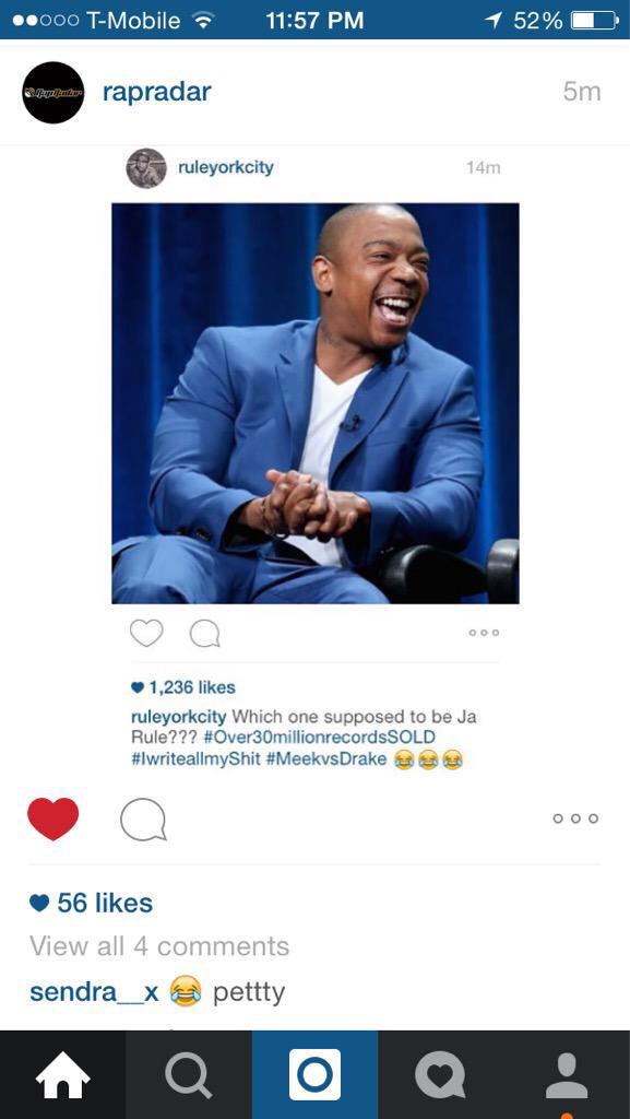 JCannon6480's tweet photo. Now, Meek Done Got Ja Rule Mad. This Is All Messy. Good Night World... 😂😭😂 http://t.co/pMpUaQlwdo