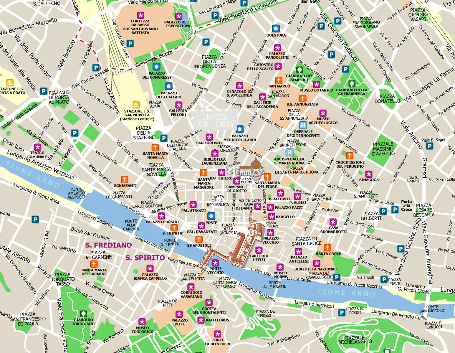 Street Map Of Florence Italy Florencepass On Twitter: "Florence Top Tourist Attractions Map Detailed  Street Art Travel Guide With Must-See Places, Sites, Churches, Museums  Http://T.co/78Scody8Yn" / Twitter