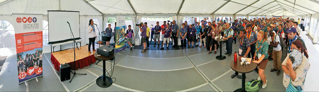 wsj2015's tweet photo. The joint @UNESCO / @ScoutMessengers  / @worldscouting programme launch reception is popular http://t.co/xrPPDYHcXw
