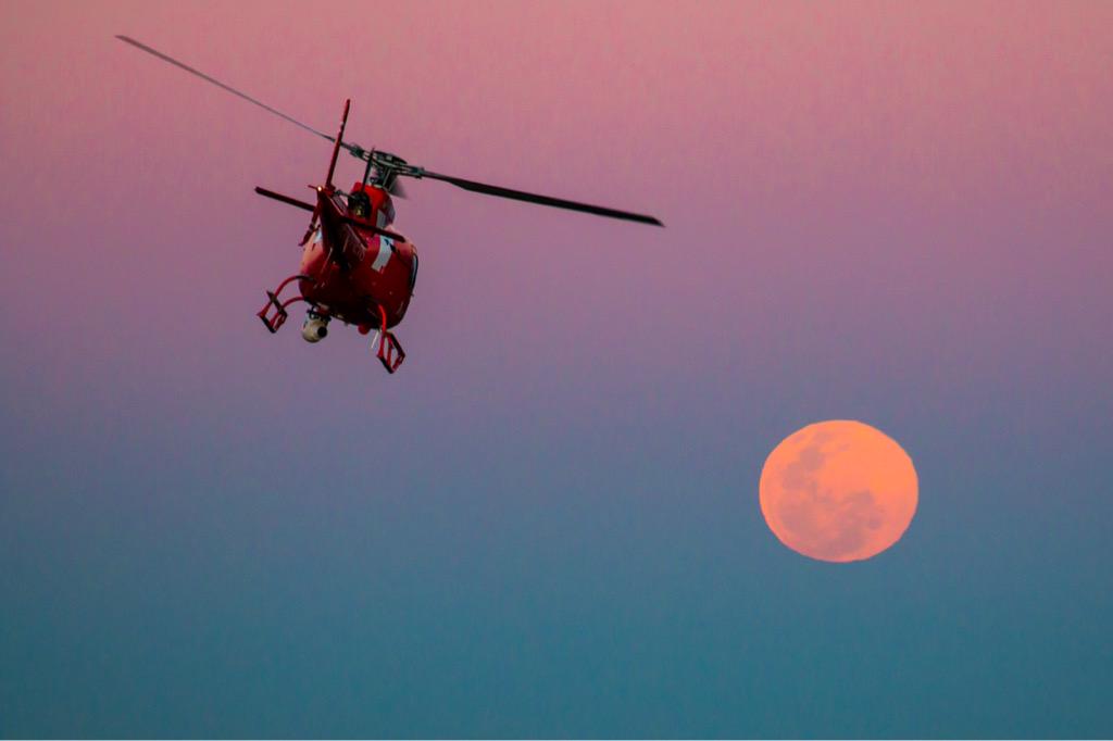 The #7News chopper was launching as the #BlueMoon rose in #Brisbane #thisisqueensland #avgeek