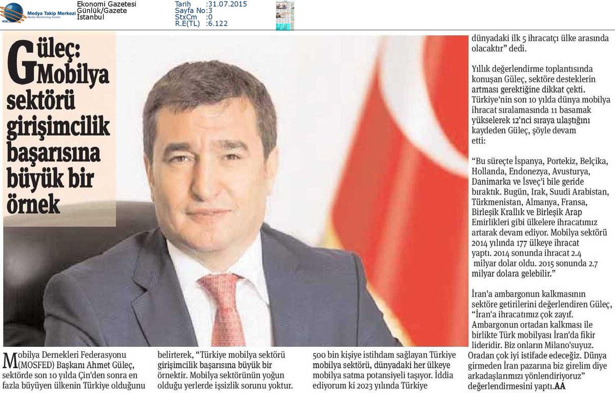 Sn.Ahmet Güleç "Mobilya Sektörü girişimcilik başarısına büyük bir örnek" dedi.
