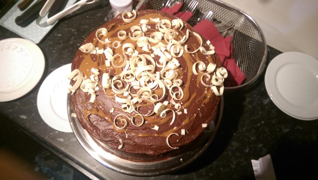 We're ready for <a href="/BritishBakeOff/">British Bake Off</a> ! Heidi's outdone herself with this humongous Chocolate/Caramel Marble cake! #GBBO