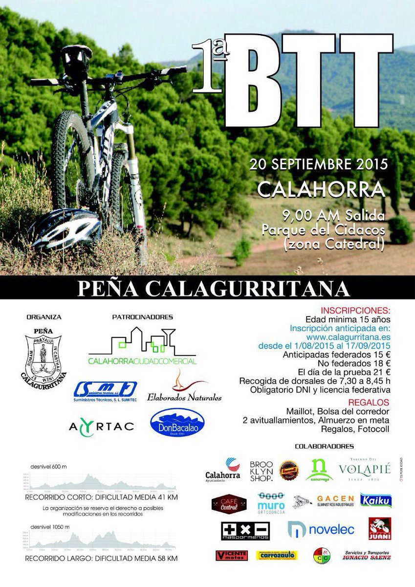El 20 septiembre la Peña Calagurritana organiza la 1ª BTT, Para inscribirse podéis hacerlo en calagurritana.es