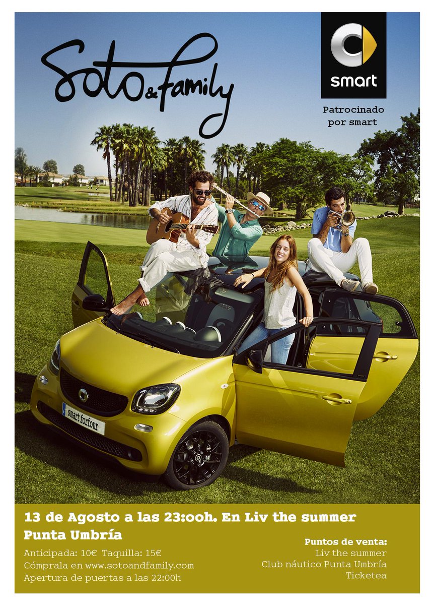 Te esperamos en nuestro próximo concierto del 13/08 en Punta Umbría, patrocinado por @smart_spain .Compra tu entrada