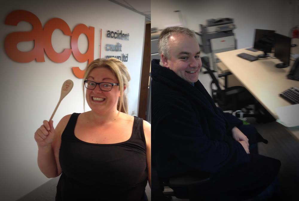 acgltd's tweet photo. Ed wins the best dressed in Pyjamas and the Wooden Spoon for the #BakeOff goes to Jen. @BRAINWAVECENTRE #fundraising http://t.co/W9olfDWZRP