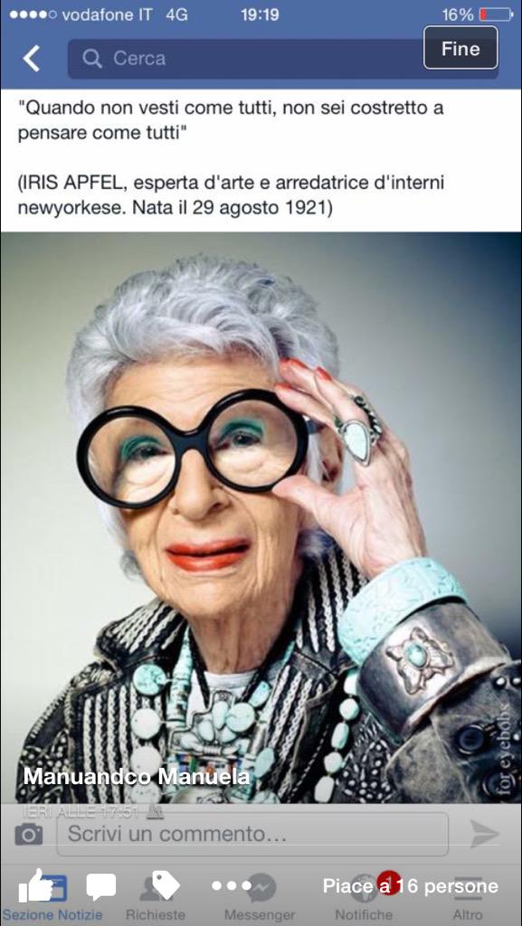mantale71's tweet photo. "Quando non vesti come tutti, non sei costretto a pensare come tutti". Iris Affel
#irisaffel #yellowpost #bestwrite http://t.co/VdXDPUOW9L