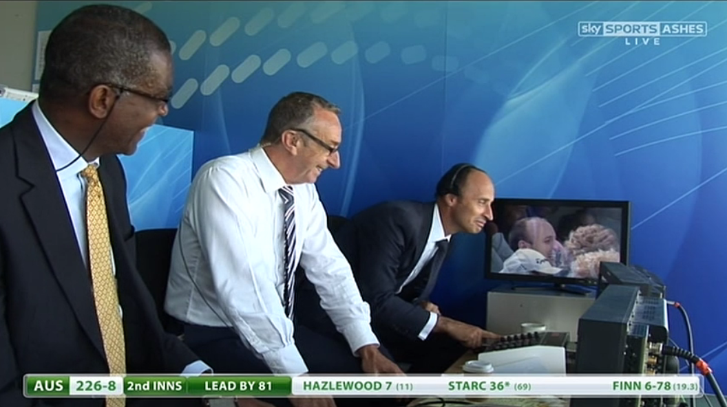 SkyCricket's tweet photo. We don't think Nasser was too happy with this effort at Edgbaston! http://t.co/mkyDfKVj4g #MyAshesSummer http://t.co/10ahtmhEiA