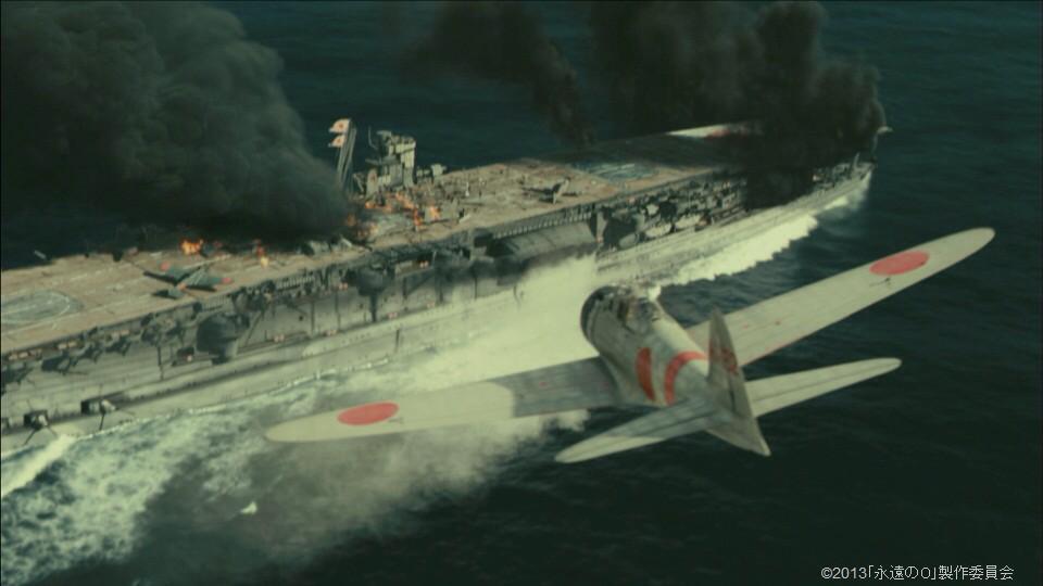 航空絵画　ONLY ONE SURVIVER ～ミッドウエイ海戦時のゼロ戦～ ミッドウェー海戦のシーンは、米軍が取った戦術から戦艦が停泊している