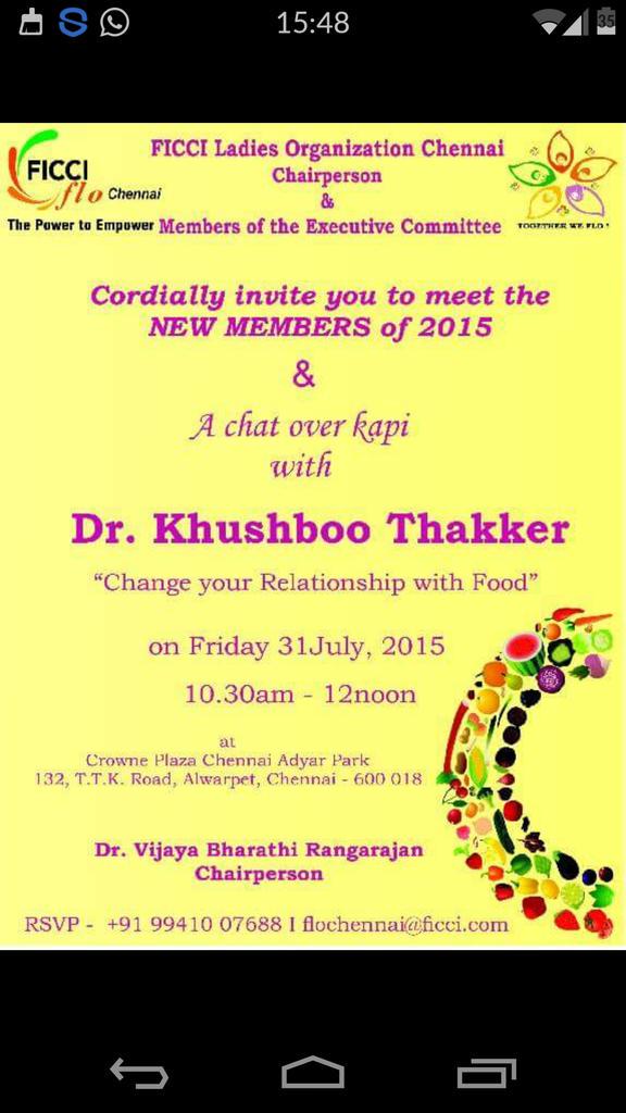 Fellowship of new members today and talk about relation with food by Dr. Kushboo  Thakker