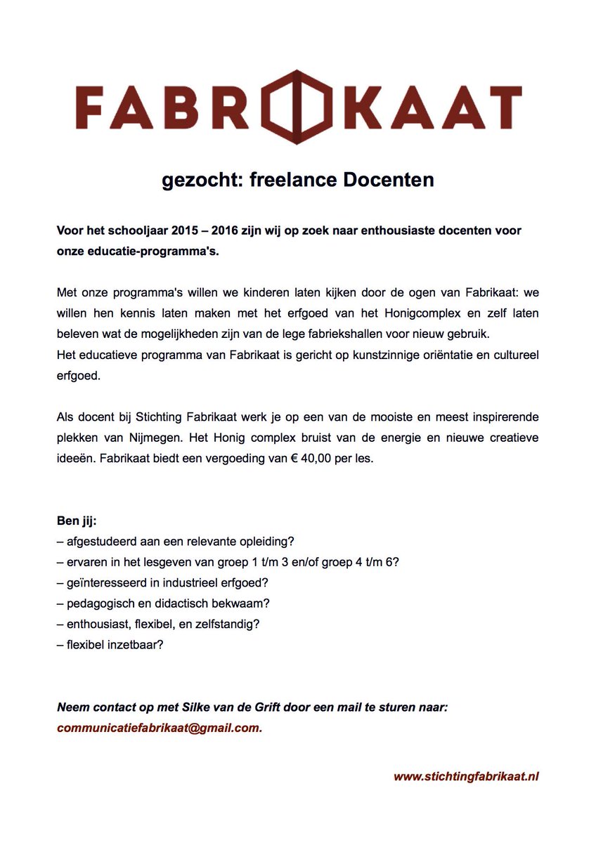 infofabrikaat's tweet photo. Wij zijn op zoek naar freelance docenten voor ons educatieprogramma! Ben/ken jij iemand die past bij onze vacature? http://t.co/8jyF9Ui44r