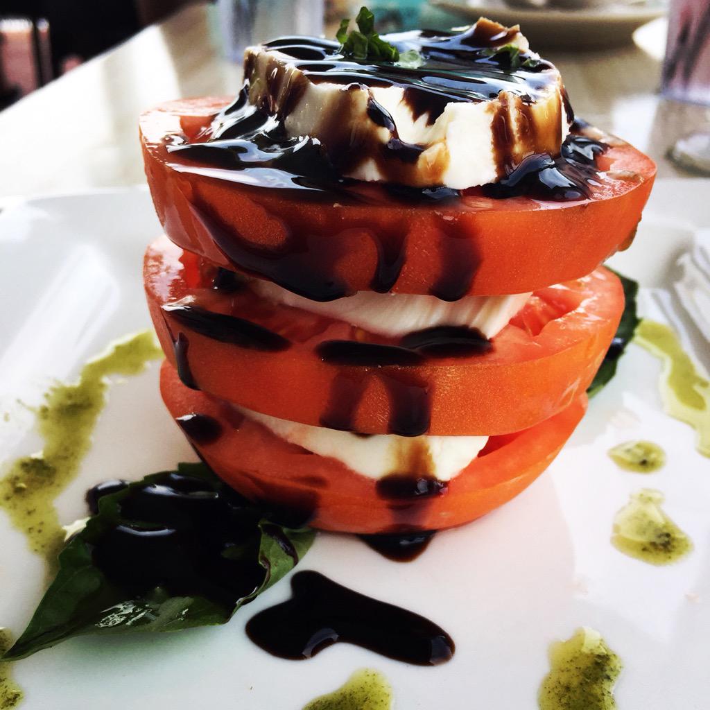 Try our fresh mozzarella, vine ripe tomatoes, basil oil and balsamic glaze salad! #casinowharf #capecod #falmouth
