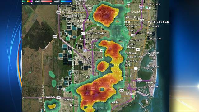Bad weather moving into Broward, Miami-Dade.  Heavy rains, lightning in the area. weather.local10.com http://t.co/xxVXa67pnz