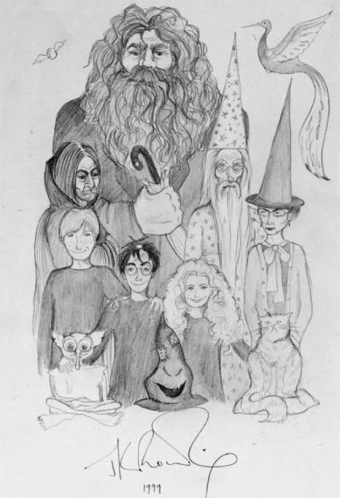Harry Potter et al. Hand drawn by J.K Rowling in 1999. Happy Birthday J.K Rowling! 