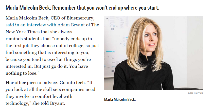 HBSAlumni's tweet photo. Advice from alum @BeautyCEO (aka Marla Malcolm Beck) for young professionals :) cc @tweetsmelissa @zdebbas @philterry http://t.co/5Xfo5rcplJ