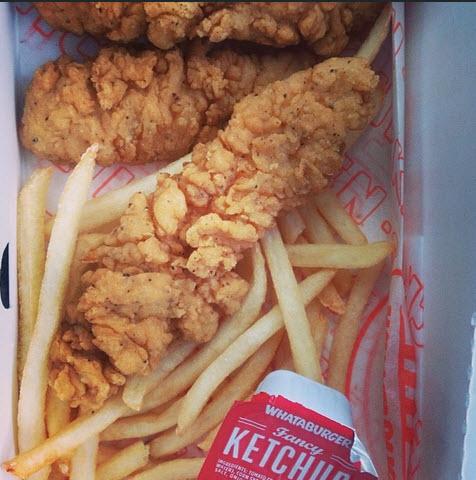 Whataburger's tweet image. Chicken fingers turn to twitter fingers