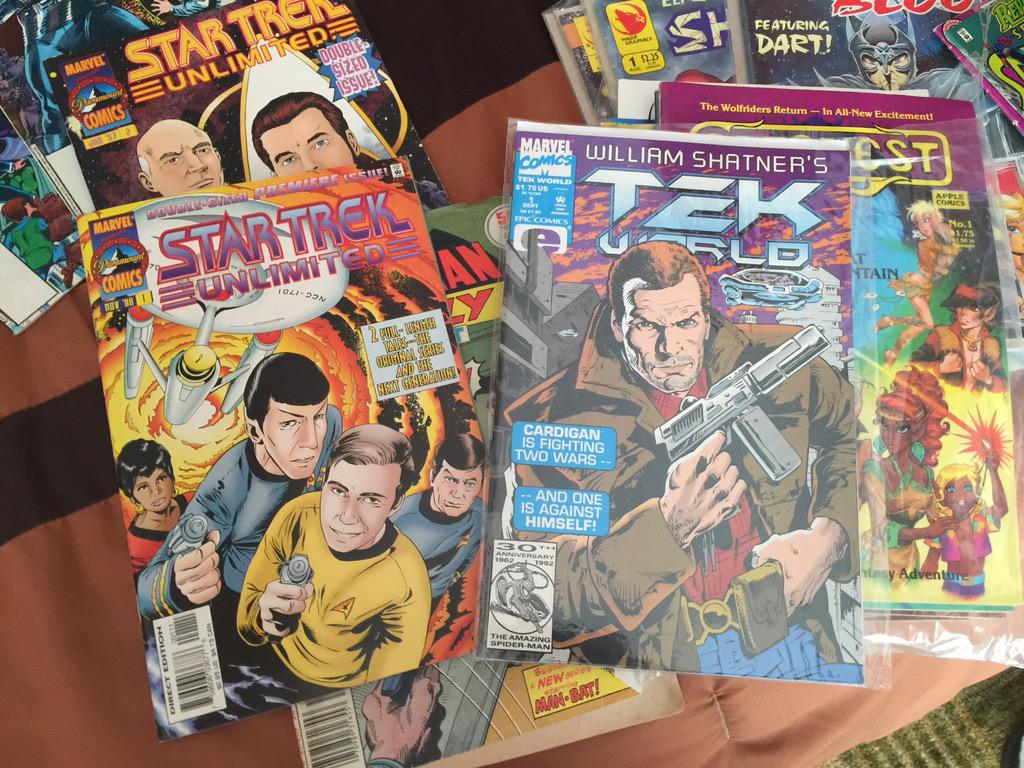 radiojosie's tweet photo. My aunt, the only woman I know w/ComicBooks in her nightstand... @WilliamShatner remember these?? #TekWorld #StarTrek http://t.co/fklNBsrchB