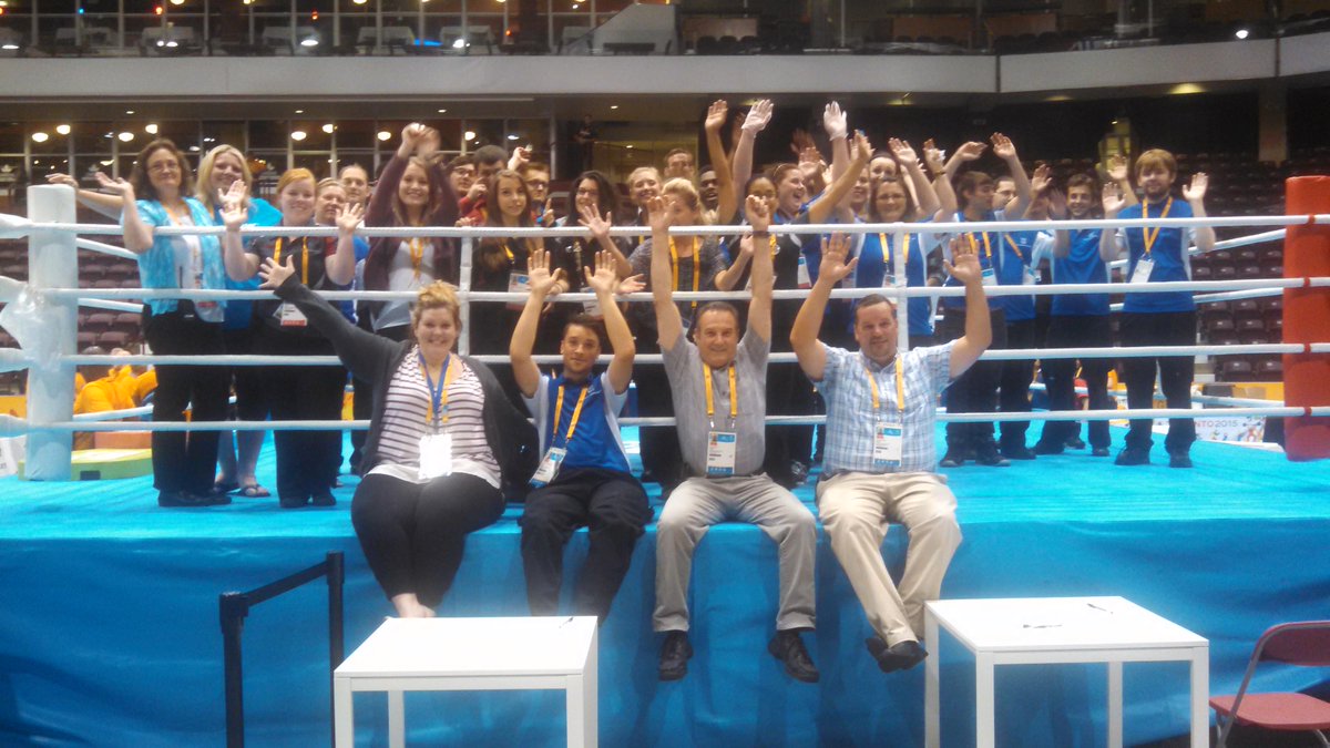 Spectra Venue Management team after final boxing bout of the TORONTO 2015 Pan Am Games at the General Motors Centre
