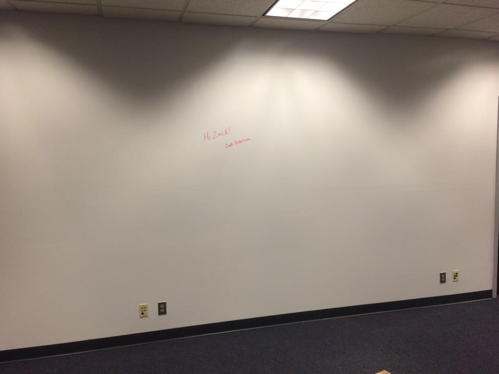 ZackDWallace's tweet photo. New whiteboard wall is up in the @MUSG office! Thanks for our first note @MarquettePD Capt. Peterson! #WriteOnTheWall http://t.co/MwKf1SBiOd