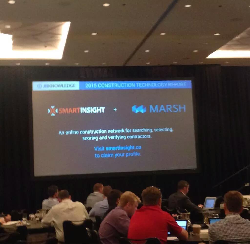 smartinsightco's tweet photo. @JamesMBenham announces big things coming for our product as we work with @MarshGlobal - stay tuned! #agcsolved #aec http://t.co/0dlGbH9L1q