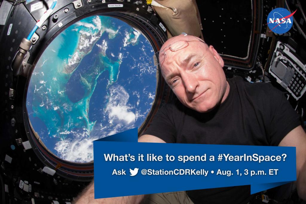 NASA's tweet photo. Tomorrow, 3pm ET: Our 1st TweetChat from SPACE! Ask @StationCDRKelly on @Space_Station your Q's - tag w/ #YearInSpace http://t.co/ovXpYnAD5L