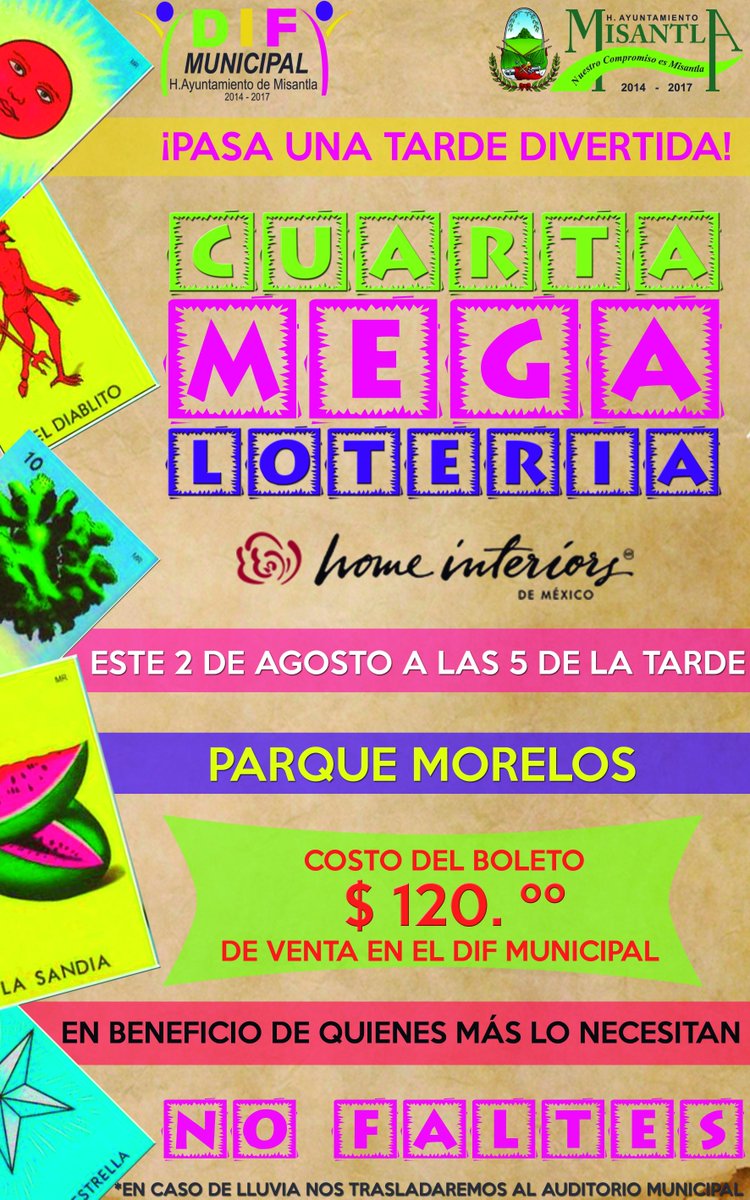 hamisantla's tweet photo. Se parte de la Cuarta Megaloteria, puedes adquirir tu boleto minutos antes del evento. #DIFMisantla #GenerandoAlegría http://t.co/wGWBXpttK9