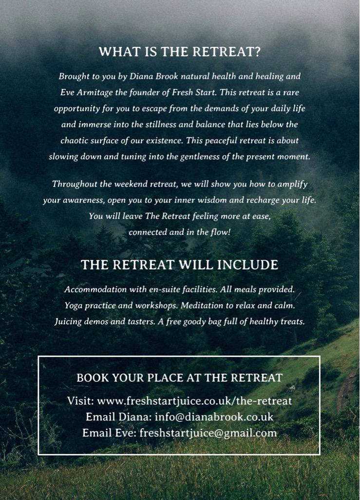 FreshStartJuice's tweet image. 3 hours to go!! Book your place at The Retreat, early bird price of £199 price ends midnight freshstartjuice.co.uk/the-retreat/