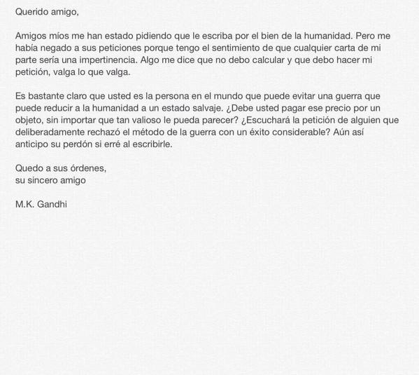 Pacifisme submís: "<a href="/Natgeohistoria/">Imágenes Históricas</a>: Aquí la carta traducida que envió Gandhi a Hitler el 23 de Julio de 1939. "