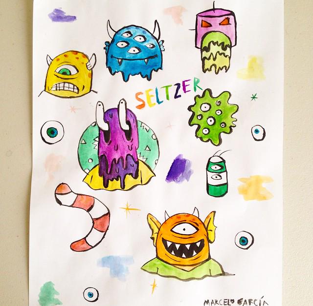 BuzoCosmico's tweet photo. Bocetos en acuarela que me encontré del póster de el otro viernes en el @NodrizaEstudio http://t.co/ezinrVCHkv
