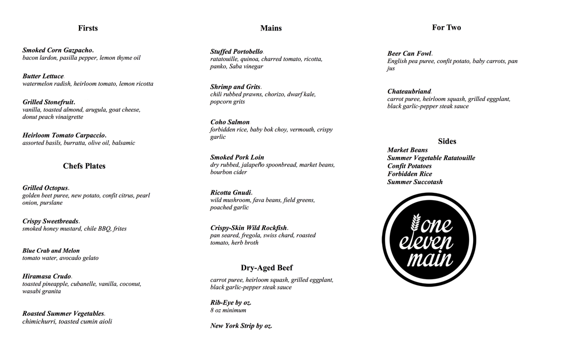 Finalized our first late summer dinner menu:
