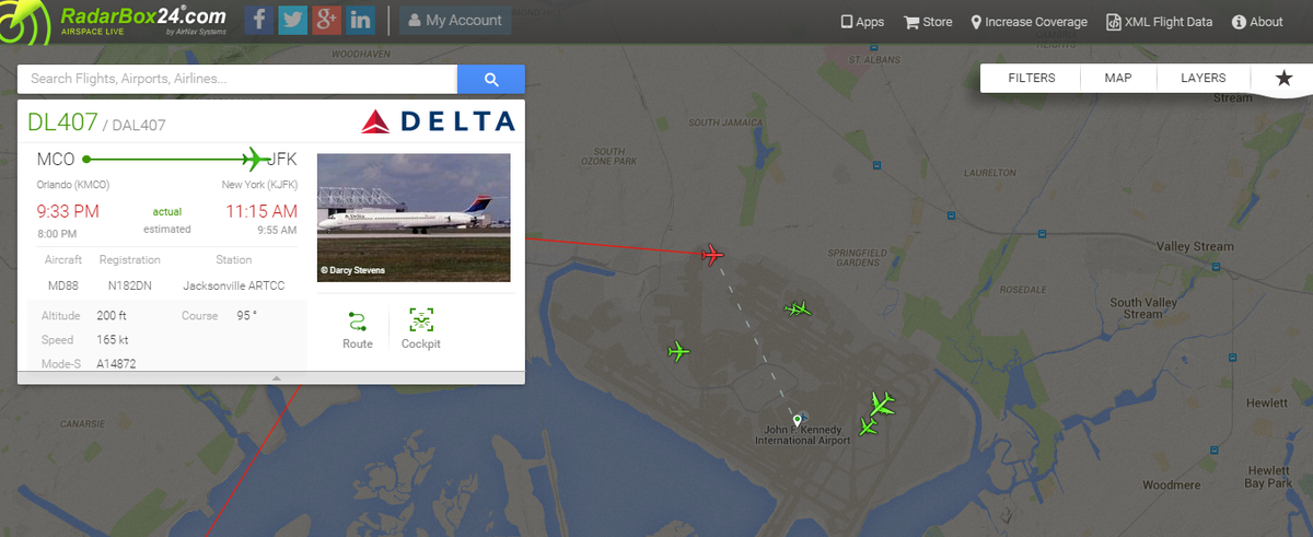 AirNavRadar's tweet photo. #DL407 just reported a near-miss with a drone at 1,300ft on the approach to 13L at JFK
http://t.co/dMQbKJNTt4 http://t.co/W0dAFZTpaR