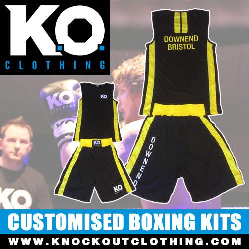 Customised kit for Downend, Bristol. Only £20 a set! Retweet and tag boxing clubs! Message us 👊🏻👊🏻 #KOclothing