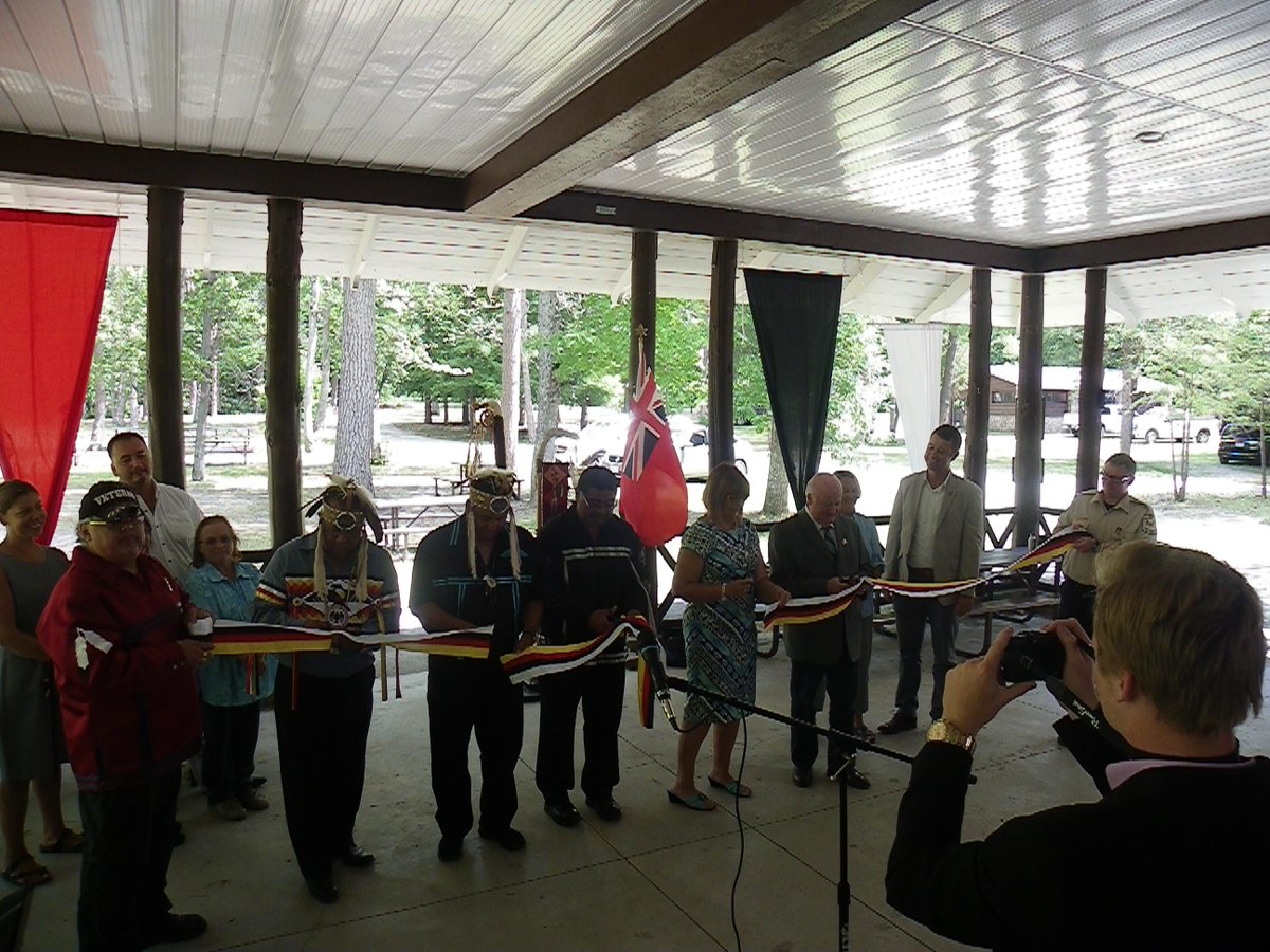 Springwater PP re-opening ribbon cutting ceremony demonstrates support by gov't, 1st Nations, and park users!