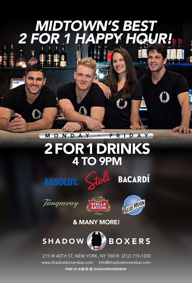shadowboxersbar's tweet photo. TGIF!!  2 FOR 1 DRINKS 4 TO 9PM
$10 Appetizers!!! http://t.co/DAfl7hITGA