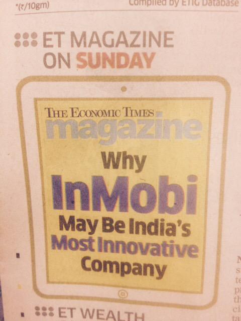 NaveenTewari's tweet photo. Woah! Need to reading this one on @EconomicTimes on Sunday. "Why @InMobi maybe India's Most Innovative Company?" http://t.co/27vPu4XQHh