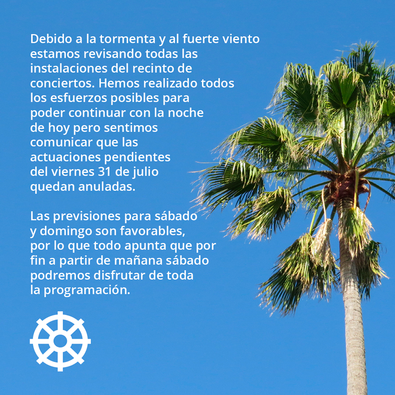 ArenalSound's tweet photo. Muy a nuestro pesar, todas las actuaciones de hoy viernes 31 de julio quedan canceladas por la tormenta  y el viento. http://t.co/QcGox7HAfq