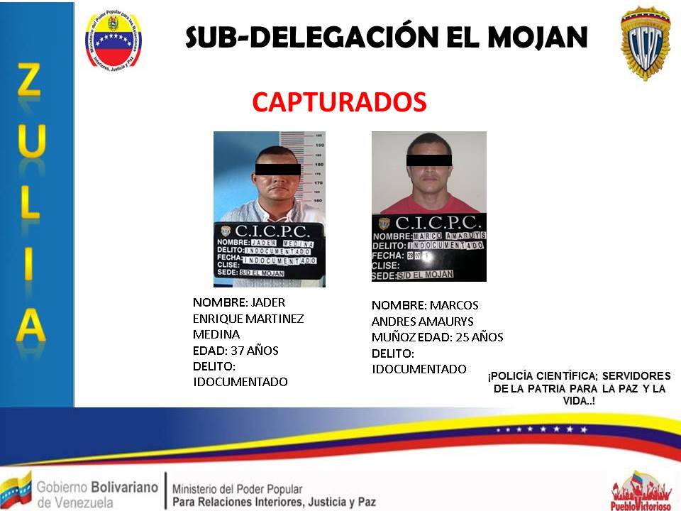 REDIPOCCIDENTAL # CICPC S/D EL MOJAN detuvo a dos idocumentado