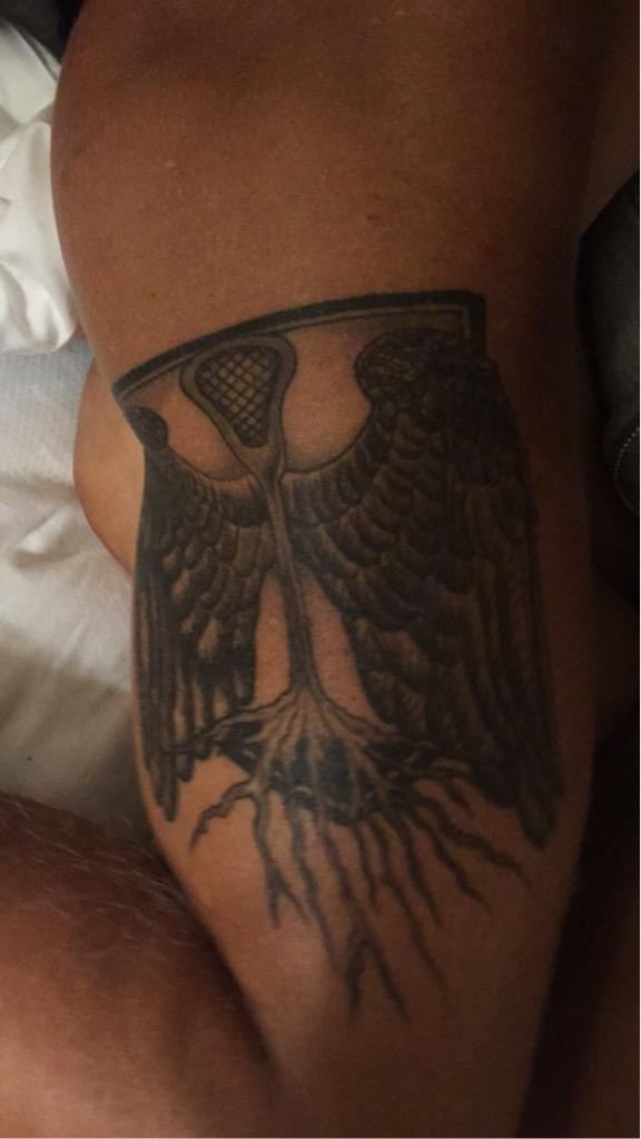 The tattoo represents the roots and heritage of lacrosse and the wings represent its take off. #growthegame