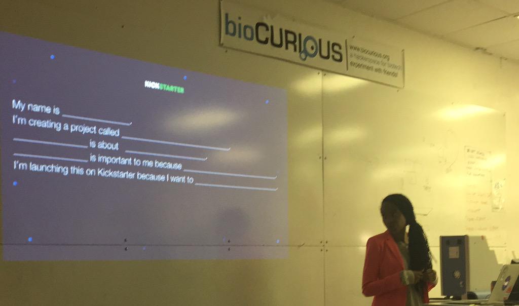 erigentry's tweet photo. Kickstarter 101 at #BioCurious. How to tell a great story. @spacehurricanes http://t.co/VberUgD1hX