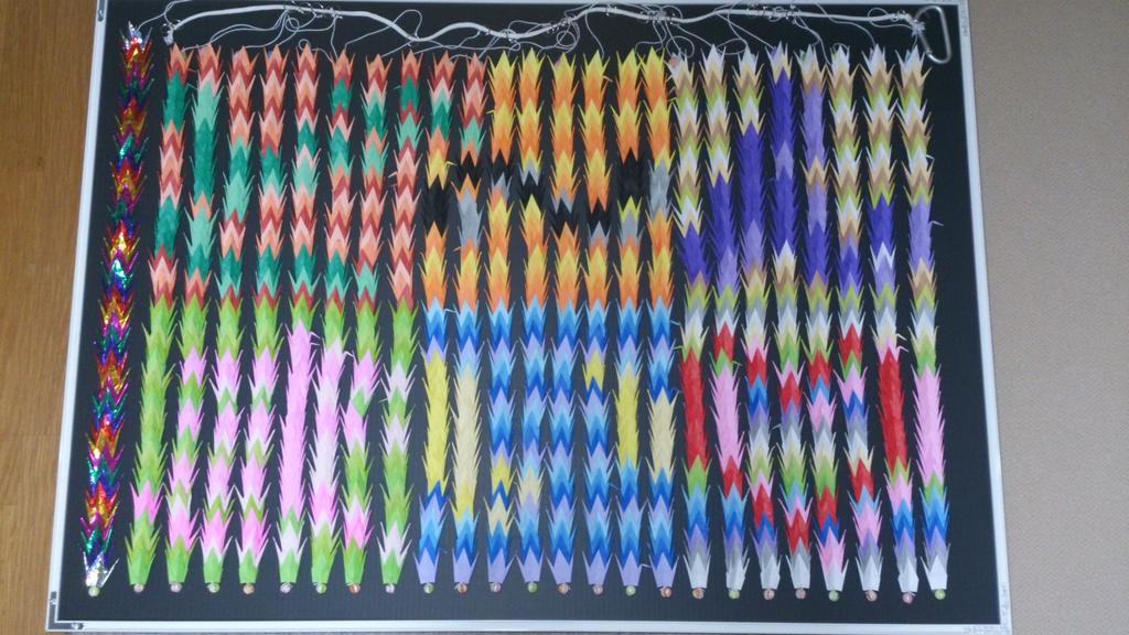 亀仙人 千羽鶴で文字作ってみたら色覚検査みたいになったわ れにちゃんに贈る1002羽鶴 Http T Co In8ugtmgqc