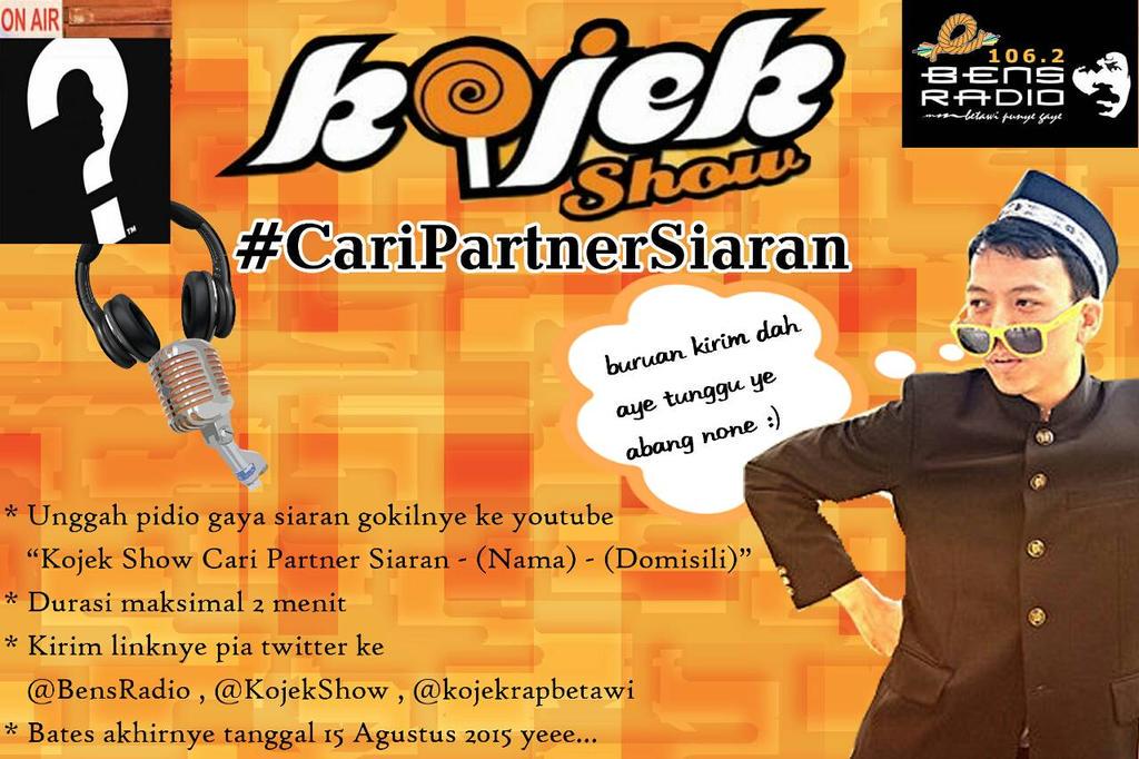 Yuk weekend gak ngapa2in ikut ini aja #kojekshowcaripartner <a href="/KojekRapBetawi/">Muhammad Amrullah</a> <a href="/BensRadio/">bensradio</a>
